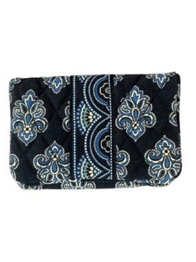 Vtg Vera Bradley Euro Wallet”Retired Calypso Navy Blue Paisley Kiss Lock and Zip
